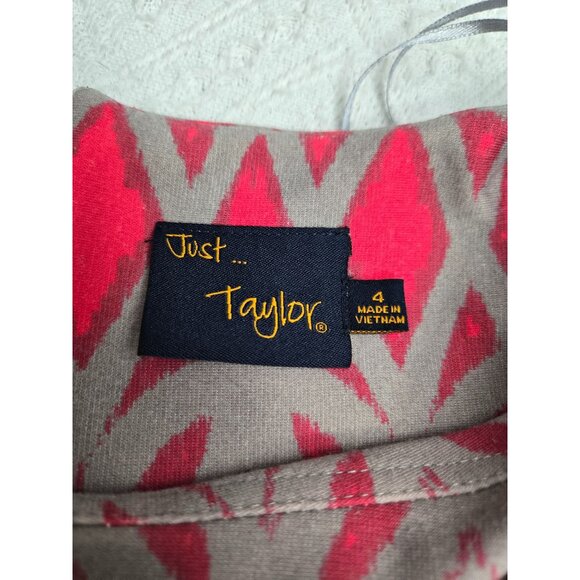 Pink & Gray Geometric Print 3/4 Sleeve Retro Shift Dress By Just Taylor - Size 4 - Picture 3 of 4